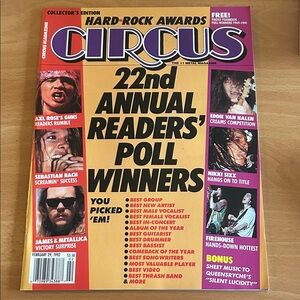Vintage Circus Magazine Feb 1992 Readers Poll Winners Van Halen Metallica More!
